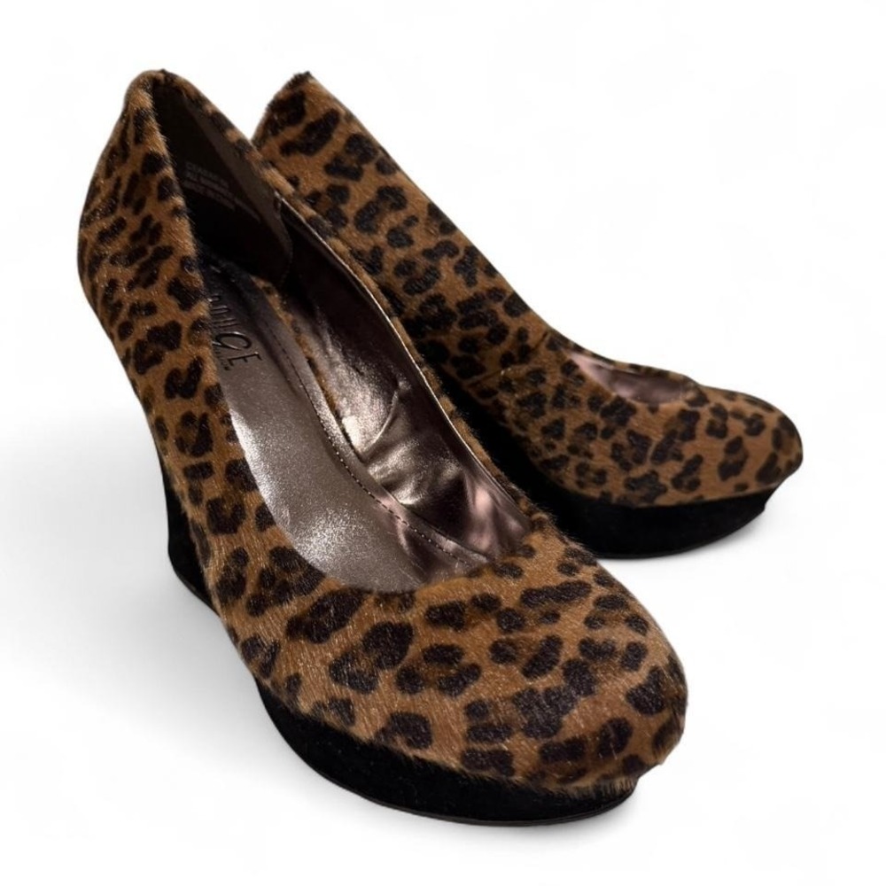NWOT Cheetah print faux fur heels with suede wedges glam y2k party